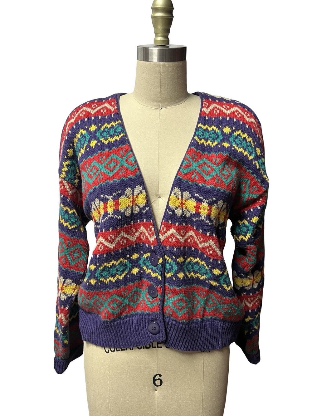 Vtg Paris Sport Club World Wide Knit Cardigan Sweater Women S Nordic Fair Isle